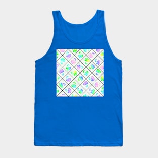 Window Pane Diagonal Floral Black Line on Off White Tank Top